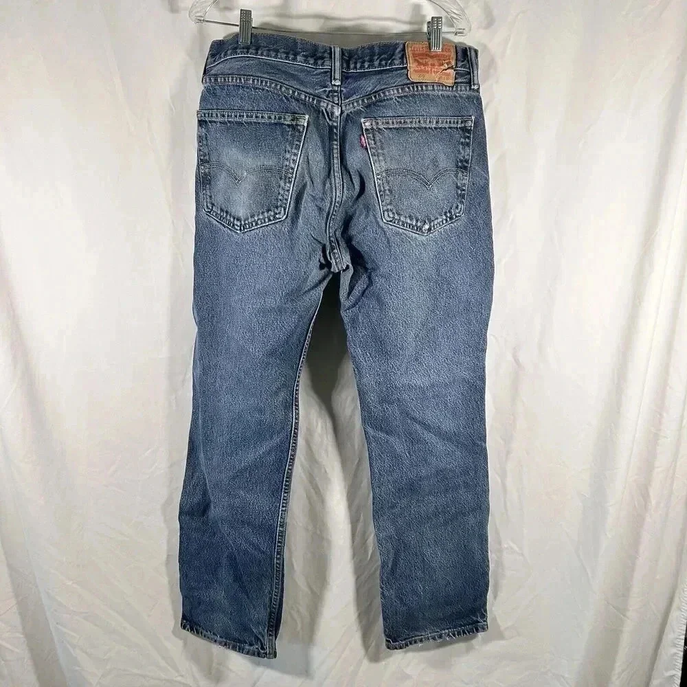 Levis 505 Men's 36 X 32 Medium Wash Distressed Denim 100% Cotton Button